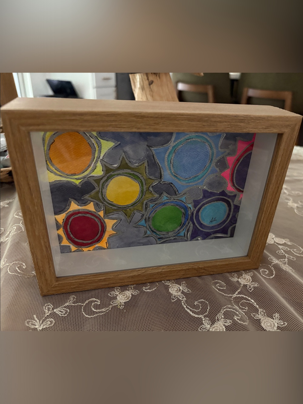 Framed Sunburst Abstract Artwork - Multicolor